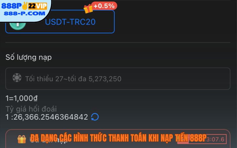 Đa dạng các hình thức thanh toán khi nạp tiền 888P