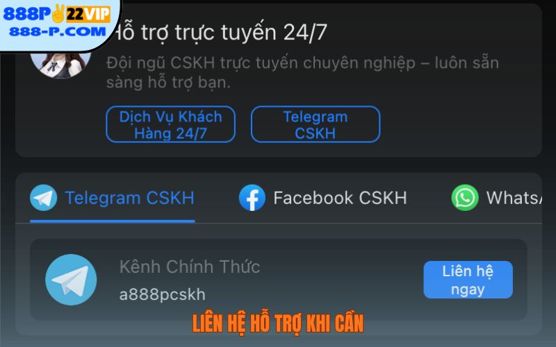 Liên hệ hỗ trợ khi cần